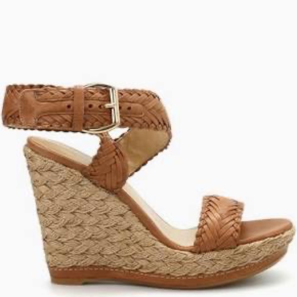 Stuart Weitzman Elixir Sandal Leather Wedges Tan Camel 8.5